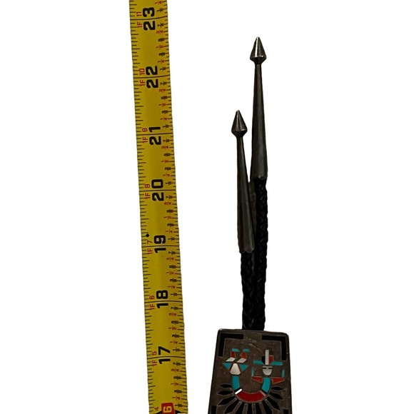 F.L. Natachu Sterling Silver and Inlay Stones Rainbow Man Bolo Tie Vintage Zuni - Picture 14 of 16